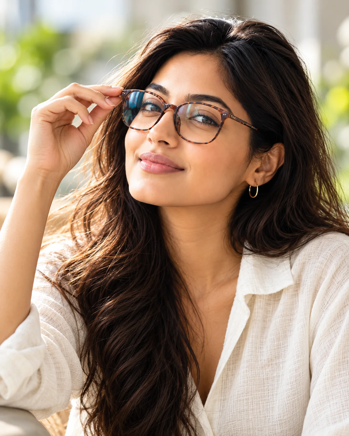 Customer trying eyewear in an optical-store setting